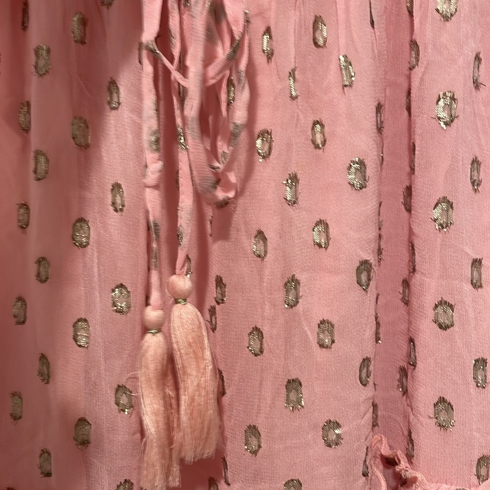 En Creme Rose Pink Gold Metallic Spaghetti Strap Tiered Maxi Dress S‎ - Picture 7 of 12